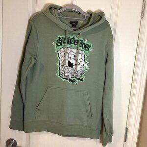 H&M SpongeBob Men's Graphic Hoodie Adult Size L Green Kangaroo Pocket Comfy